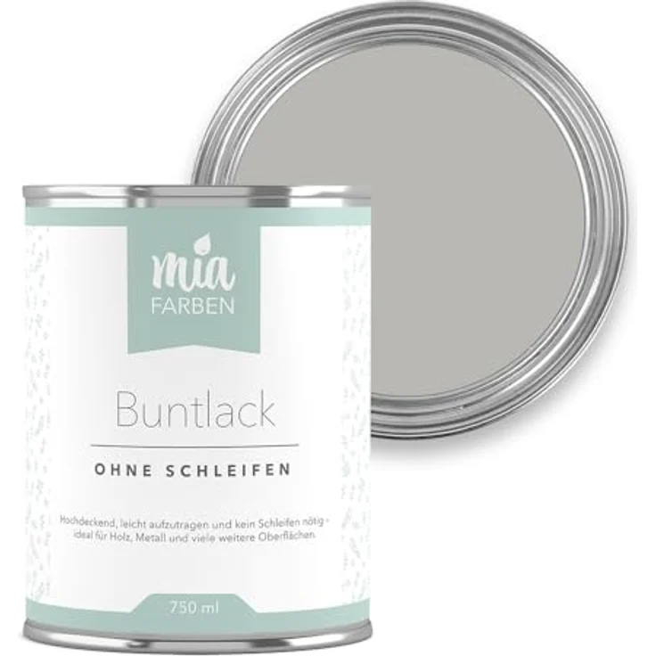 miafarben Buntlack ohne Schleifen 750ml, Möbelfarbe für Holz, Metall, Kunststoff, wetterfest in Sanftem Wolkengrau – Bild 1