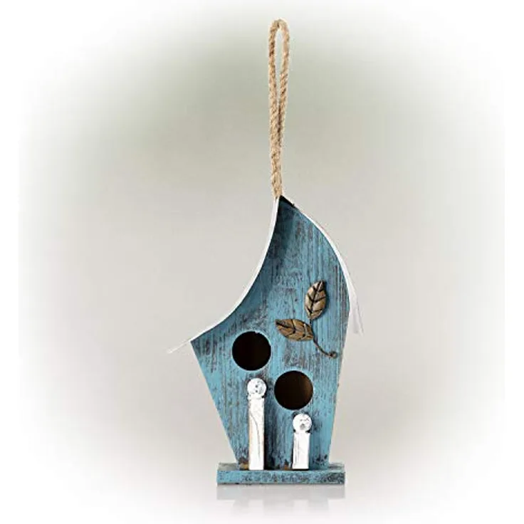 Alpine Corporation YEN134HH-BL Kunstvolles Vogelhaus, 30,5 cm hoch, Blau