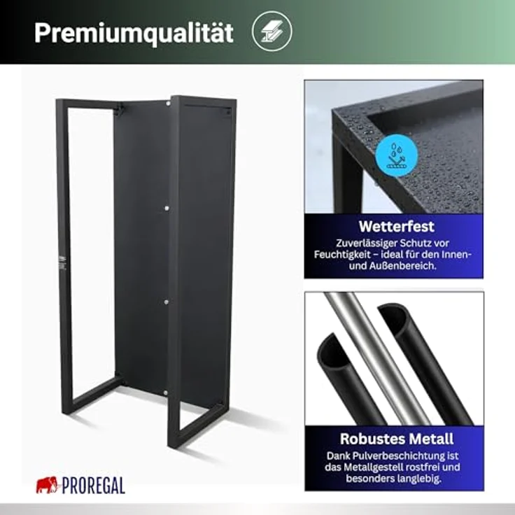 PROREGAL Kaminholzregal PHOENIX, Metall mit Rückwand, hängend, 92x41x31 cm, schwarz, wetterfestes Holzlager für innen und außen, optimale Luftzirkulation – Bild 3