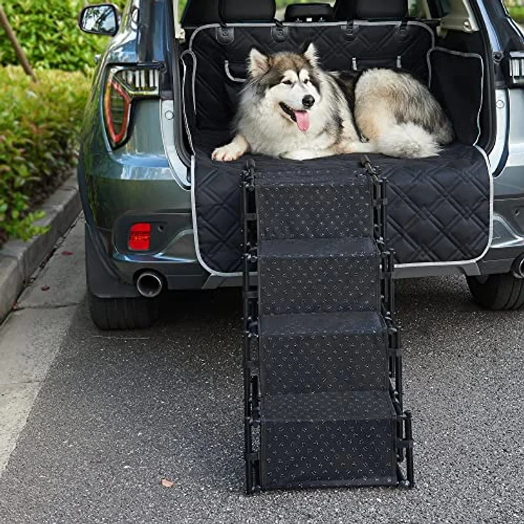 [en.casa] Hundetreppe Colchester Haustiertreppe Einstieghilfe 4-stufig faltbar bis 55 kg für kleine und große Hunde Metall/Polyester Schwarz – Bild 4