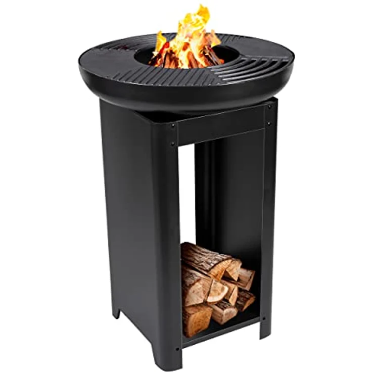 BBQ Collection 3-in-1 Feuerschale mit Grillrost - Feuerkorb 61 x 90 cm Metall - Outdoor Küche mit Teppanyaki und BBQ Grillplatte - Plancha BBQ mit Holzlagerplatz - Gartenkamin für Außen – Bild 1