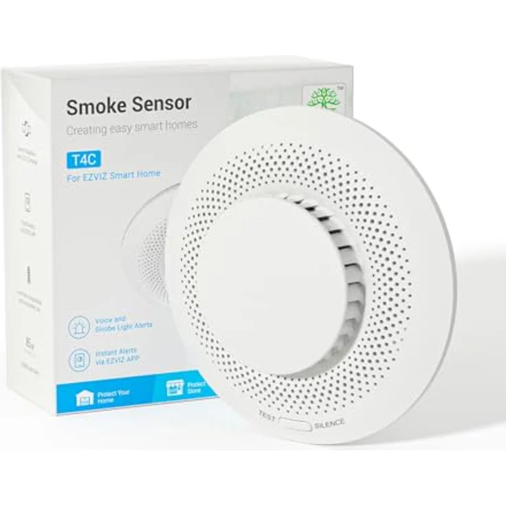 EZVIZ T4C Rauchsensor, batteriebetriebener Rauchmelder mit dual-photoelektrischer Raucherkennung und Integration mit EZVIZ-Kameras – Bild 1