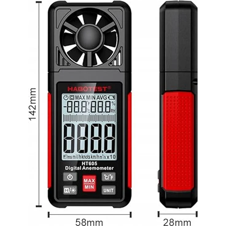Habotest HT605, Digital Anemometer mit 8-flügeliger Messmühle, Windgeschwindigkeits- und Temperaturmessung – Bild 9