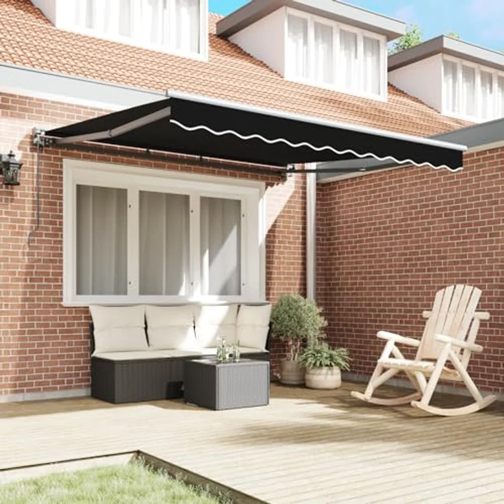vidaXL Handbetriebene, ausziehbare Markise, schwarz, 3,5x2,5m, UV- und wasserabweisend, pulverbeschichteter Aluminiumrahmen, ideal für Terrassen – Bild 3