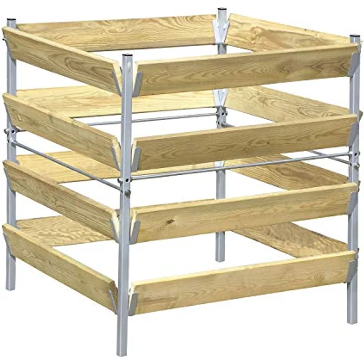 Premium Feuerverzinkter Holz-Metall Komposter - Langlebiger 90x90x90 cm Gartenkomposter