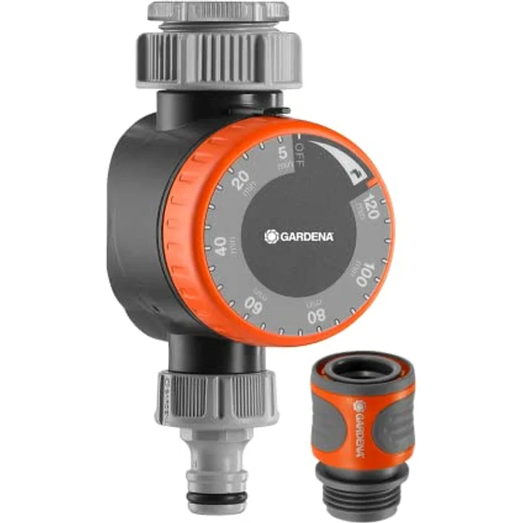 Gardena Mechanische Wasserzeitschaltuhr 31169, Bewässerungscomputer mit Durchflussregelung, braun – Bild 1