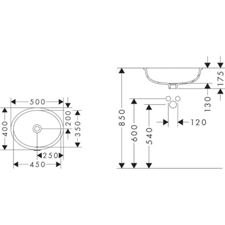 Hansgrohe Xuniva D Unterbauwaschtisch, mit Überlauf, SmartClean, 500x400mm, weiß – Bild 2