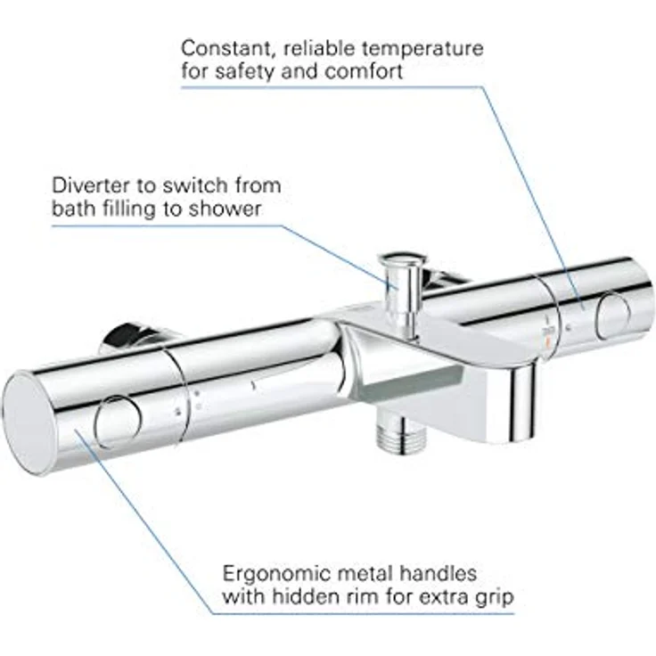GROHE Grohtherm 800 Cosmopolitan | Thermostat-Wannenbatterie, ohne Anschlüsse - mit ergonomischem Metallgriff und Spartaste, Umstellung: Wanne/Dusche | chrom | 34770000 – Bild 5