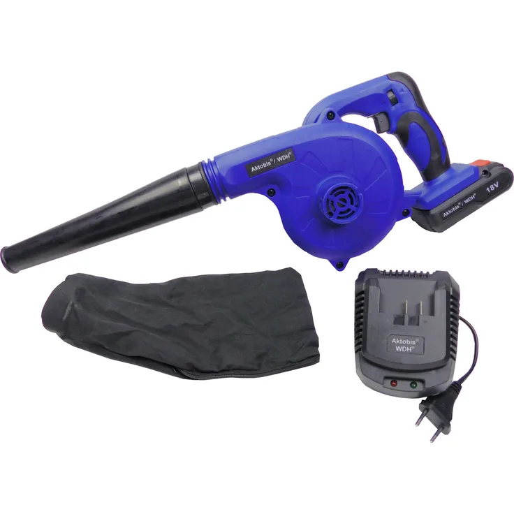 Aktobis Akku Handgebläse WDH-6601 inklusive 18V Li-ion Akku, Ladegerät, Düse und Staubfangsack Laubbläser 45 Watt