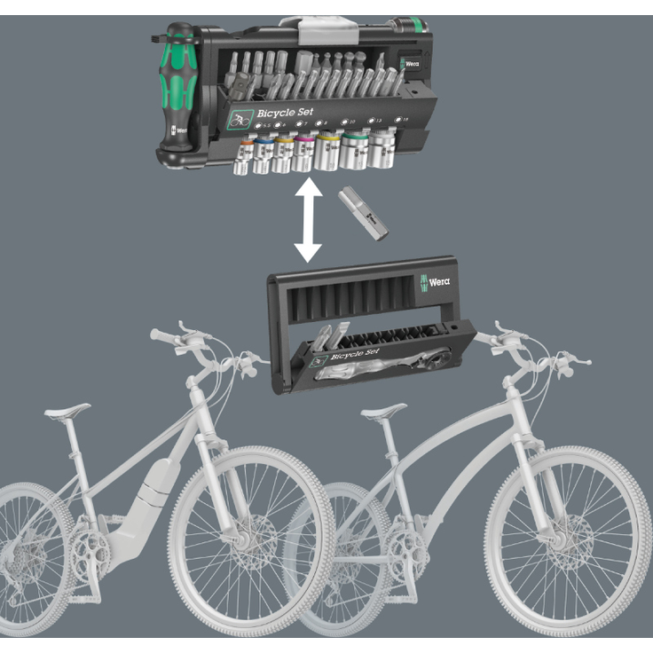 Wera Fahrrad-Set Bicycle 3 Steckschlüsseleinsatz, schwarz-grün, inkl. Umschalt-Bitknarre, 1/4 , 39-teilig – Bild 3