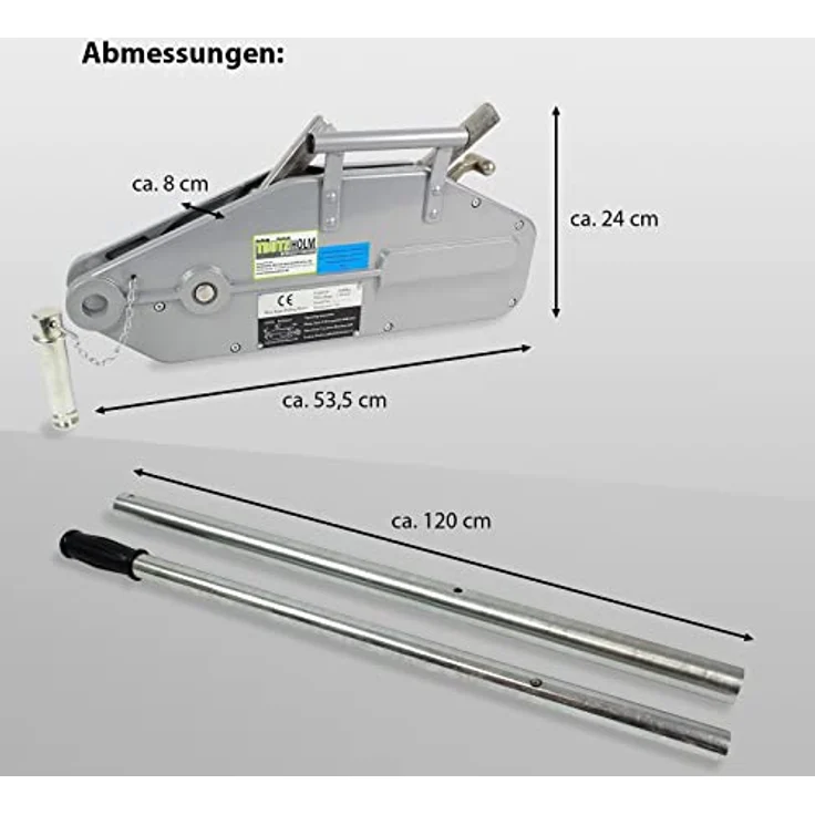 TRUTZHOLM Seilzug 1600kg Greifzug Forstseilwinde mit 20m Spezialseil, Aluminiumgehäuse und gummiertem Handgriff – Bild 5