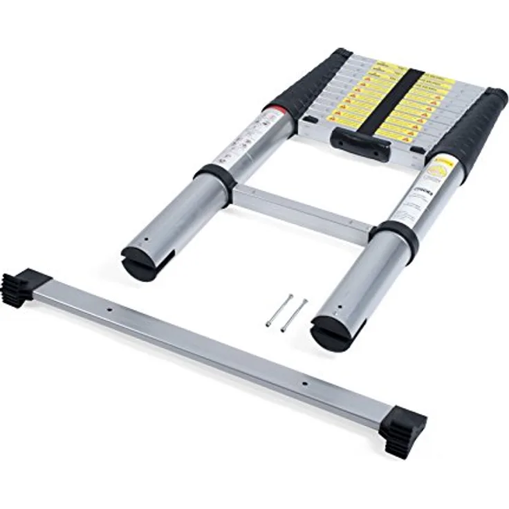 Pavo 8006304 3,8 m 12 Stufen Premium Next Generation Teleskopstange Leiter, Aluminium/schwarz, EN131–6 zertifiziert