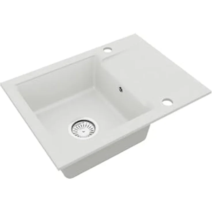 QLS Granit-Küchenspüle LUNA 1-Becken mit Abtropffläche, reversibel, 59x44 cm, für 40 cm Unterschrank, matt weiß, mit automatischem Siphon – Bild 4
