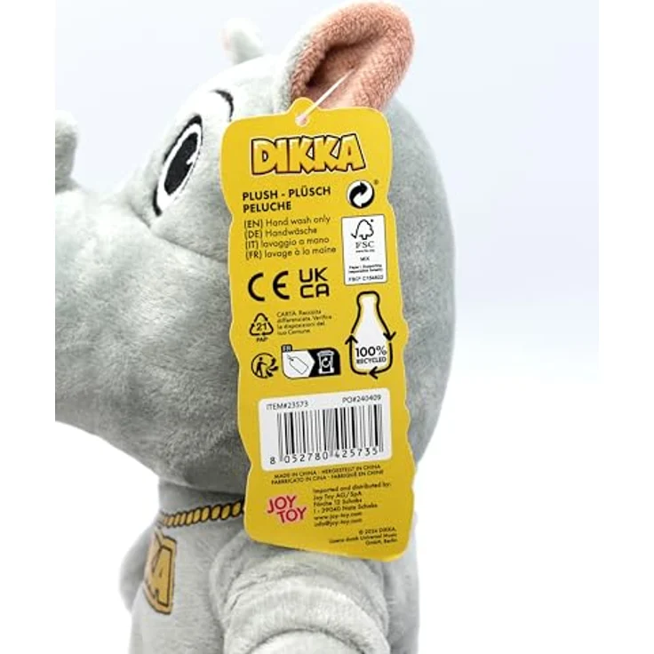 BEMIRO Tierkuscheltier Dikka Kuscheltier Nashorn - ca. 26 cm, kuschelig weich, gestickte Augen, mit Kette im den Hals, bekannt aus dem Fernsehen – Bild 7