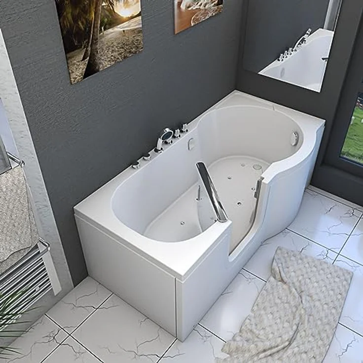 AcquaVapore Whirlpool-Badewanne Sitzbadewanne Senioren Wanne Sitzwanne mit Tür S12-TH-AIR-L 170x85cm, (1-tlg) mit Thermostat-Armatur und 12 Luft-Massage-Düsen – Bild 6