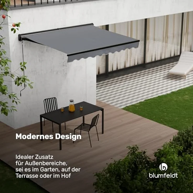 Blumfeldt CloudShade Halbkassettenmarkise, elektrische Markise 250x200 cm mit App & Fernbedienung, UV 30+ & Regenschutz, verstellbarer Neigungswinkel, robuster Alurahmen, einfache Wandmontage – Bild 3