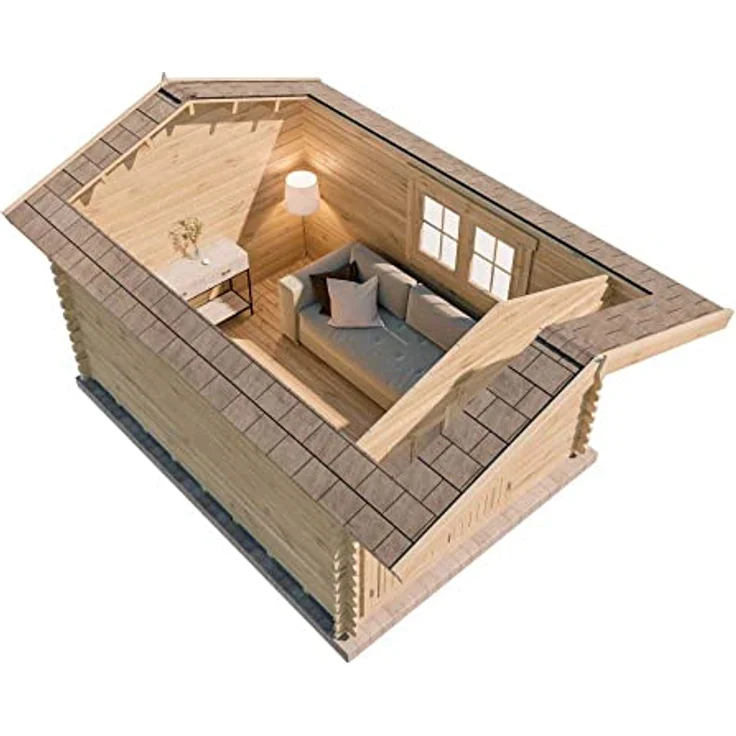 Gartenhaus Gabriel-34 mit Fußboden aus Holz, Gerätehaus 300x400, 10,07 m², 34 mm Wandstärke, Holzhaus in Blockbohlen-Bauweise inkl. Fenster, Doppelfenster und Leimholztür Naturbelassen - Preisvergleich – Bild 4