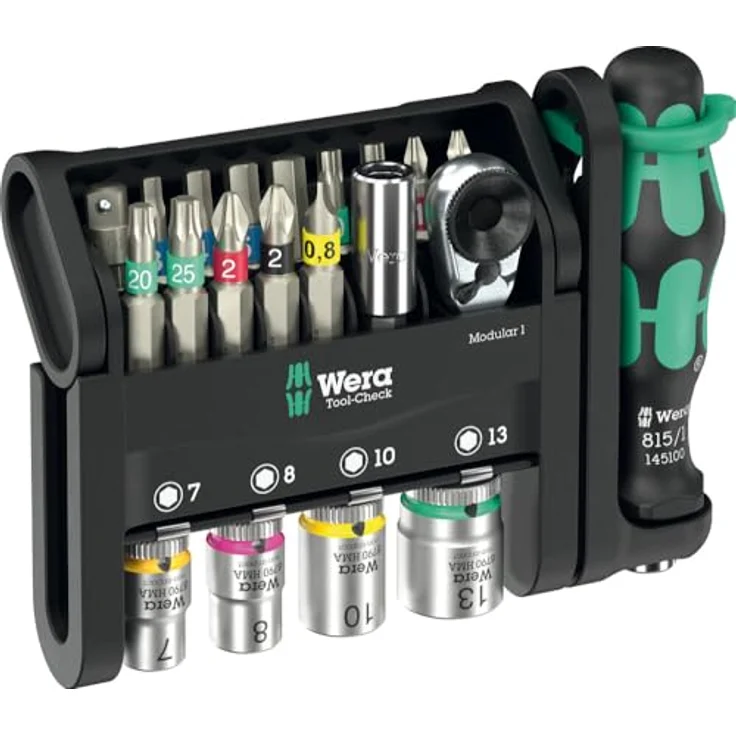Wera Bohrer- und Bitset Tool-Check Modular Set 1, 21-teiliges Set mit Winkelschlüsseln, Adapter und flexiblem Scharnier – Bild 9