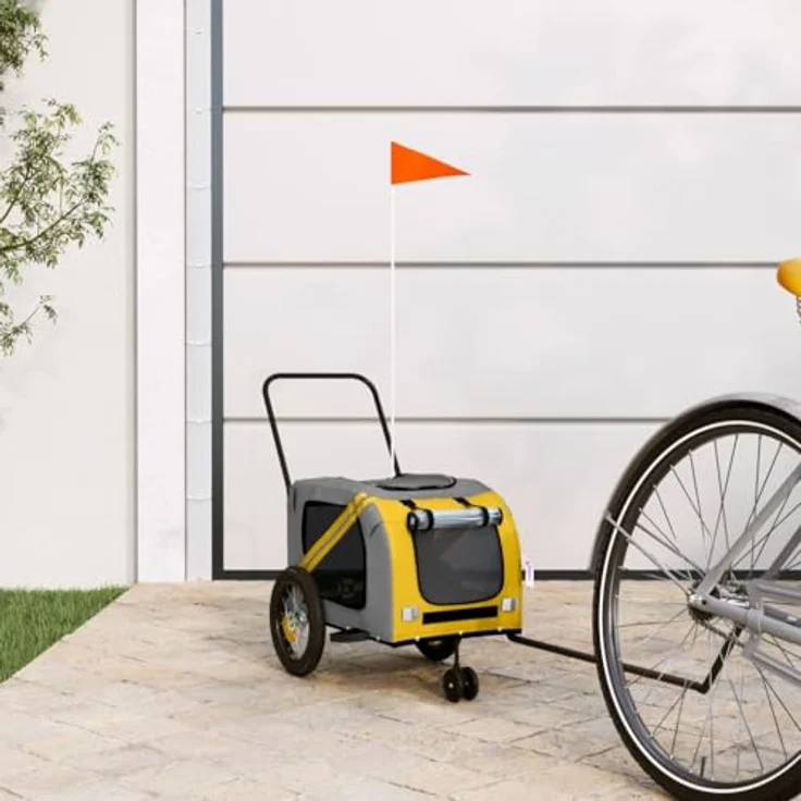 vidaXL Hunde-Transportbox Fahrradanhänger Gelb und Schwarz Oxford-Gewebe & Eisen, Robuster Rahmen, Komfortables Design, Sicheres Fahren – Bild 2