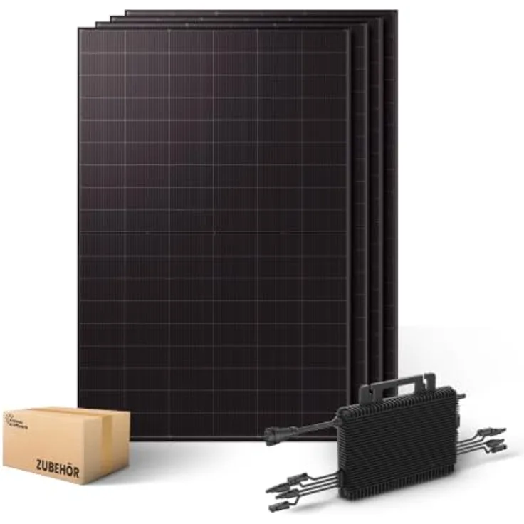 Kleines Kraftwerk Quattro XL 2000 W Balkonkraftwerk, Monokristalline Solaranlage mit 1600W Mikrowechselrichter und 4 x 500W Modulen, Glas-Glas-Bauweise, Bifaziale Zelltechnologie