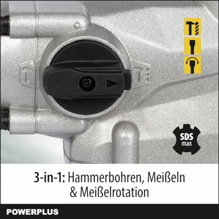 POWERPLUS Elektro-Schlagbohrmaschine POWX1179, 1600 W, Schlagbohren, Meißeln und Meißeldrehen, 9 J, SDS max, inkl. 3 Zubehörteile – Bild 3