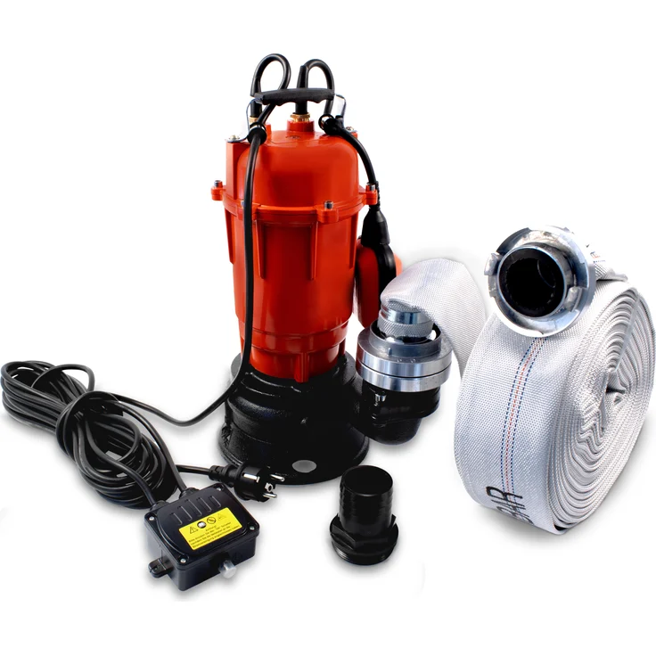 Grafner Profi Fäkalienpumpe 550 Watt mit Schneidwerk, 30m Schlauch, Schwimmschalter, 10000 l/h, 50 mm Fremdkörper, C-Schlauch, Tauchpumpe (Gusseisen)