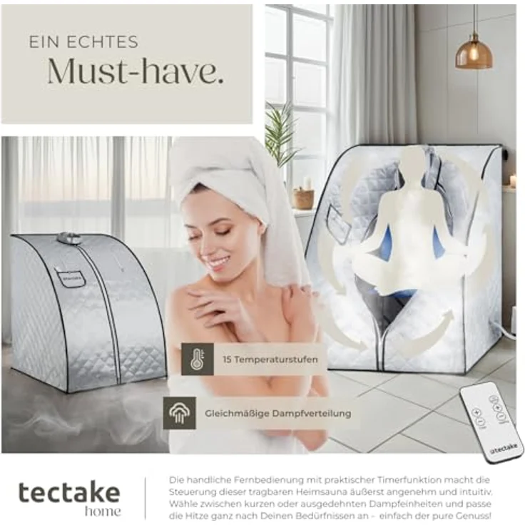 Tectake Mobile Dampfsauna ThermaLuxe II, 1000 W, 15 Temperaturstufen, grau/blau – Bild 4