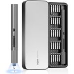 HOTO Feinmechaniker Akkuschrauber Set ADV, Mini Elektrischer Schraubenzieher Set, 2 Modi, magnetischer Aufbewahrungskasten, LED Licht, rutschfester Griff