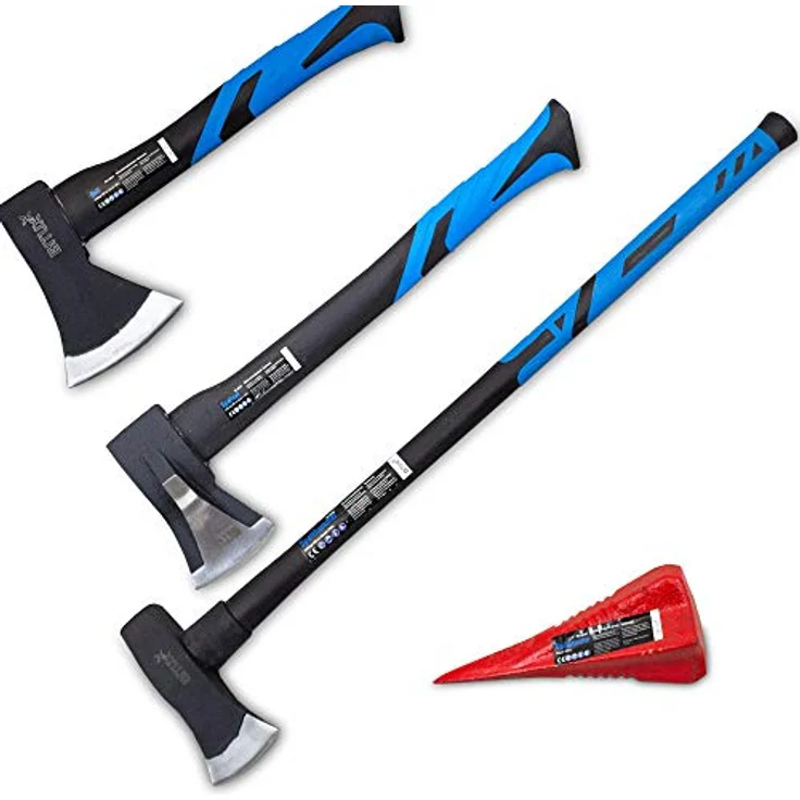 BITUXX Spaltaxt Spaltbeil Set, Fiberglas-Stiel, 600g Beil, 1000g Spaltaxt, Spalthammer mit Gummihandgriff, für Garten und Wald – Bild 1