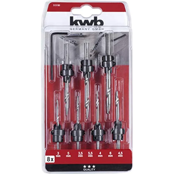 kwb 513190 Bohrer Senker, 8-teiliges Set, 7 x Anschläge, Tiefen-Stopps für Weich-Holz – Bild 2