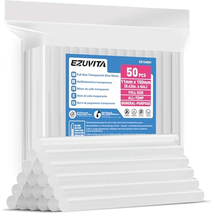EZUVITA Heißklebesticks 50 Stück, 11 x 150mm, transparente Heißklebestifte für gängige Heißklebepistole, schnelles Aushärten, ungiftig, vielseitig einsetzbar – Bild 1