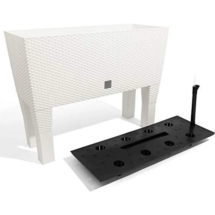 Prosperplast High Pot 72 l, Großer Pflanzenkübel in Weiß, Rattan Optik, wetterbeständig, 65 x 80 x 33 cm – Bild 4