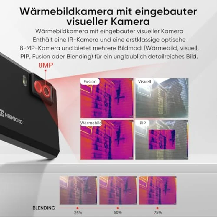 Hikmicro HM-TP42-3AQF/W-Pocket2 Wärmebildkamera, -20 bis 400 °C, 25 Hz, WiFi, 3,5 Zoll Touchscreen, IP54, duale IR- und visuelle Bildmodi – Bild 4