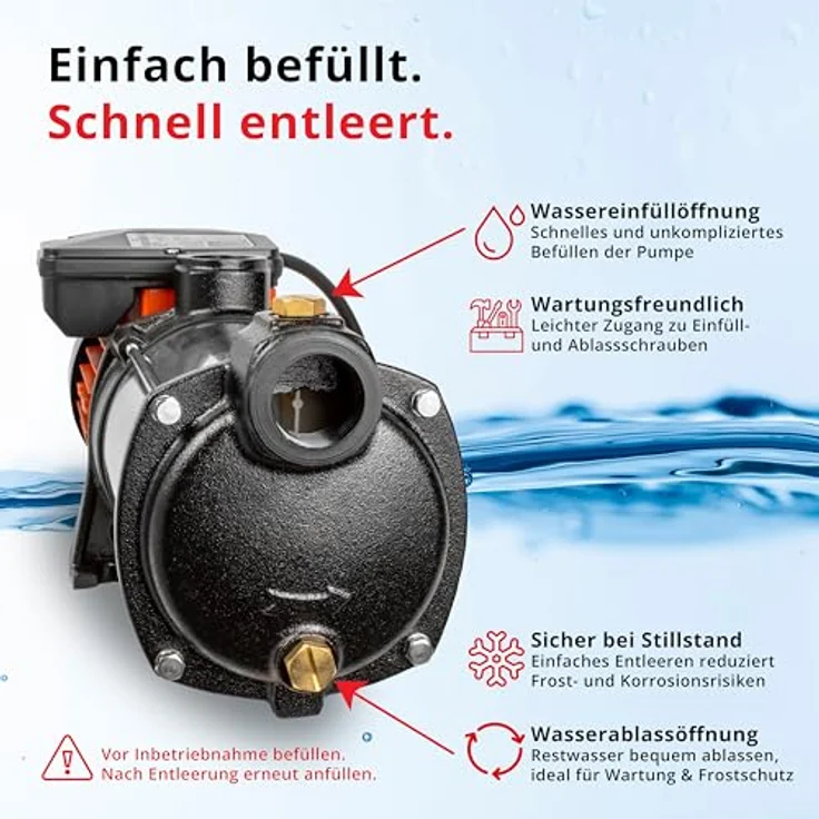 Grafner Premium Kreiselpumpe, mehrstufig, 5400 l/h, 1000 Watt, Edelstahl, Druckpumpe mit 58m Förderhöhe und 8m Ansaughöhe – Bild 5