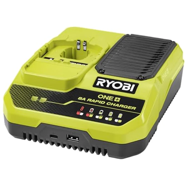 RYOBI 18 V ONE+ Akku-Schnellladegerät RC18180, 8,0 A Ladestrom, lädt 4,0 Ah Akku in weniger als 30 Minuten, USB-C- und USB-A-Anschlüsse – Bild 1