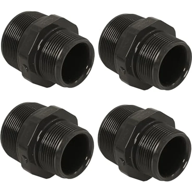HAF 4x PVC Fittings Doppelnippel, 2" x 1 1/2" Außengewinde, graues PVC, PN16 für Verrohrung – Bild 1