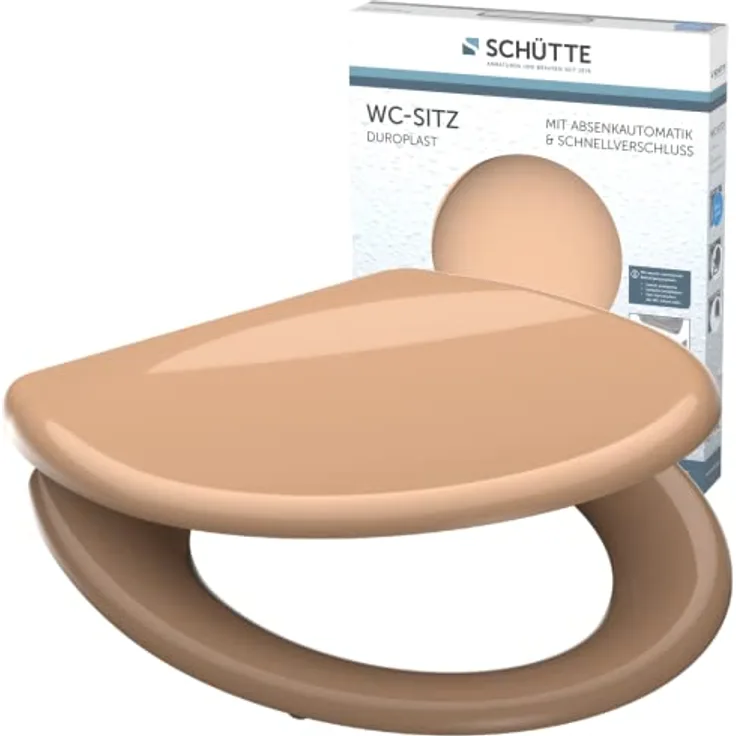 Schütte WC-Sitz Beige Duroplast mit Absenkautomatik, Schnellverschluss und verstellbarer Befestigung