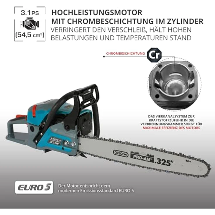 Könner & Söhnen Benzin-Kettensäge KS CS31G-18-1, 2,3 kW, 54,5 cm³, Schwertlänge 45 cm, Easy-Start-System, Anti-Vibrations-Technologie – Bild 5
