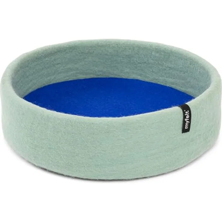 myfelt Fine Schurwolle-Hundekorb, Türkis mit royalblauem Inlay, 40 x 13 cm - Handgefertigter Hundekorb aus reiner Schurwolle, antibakteriell