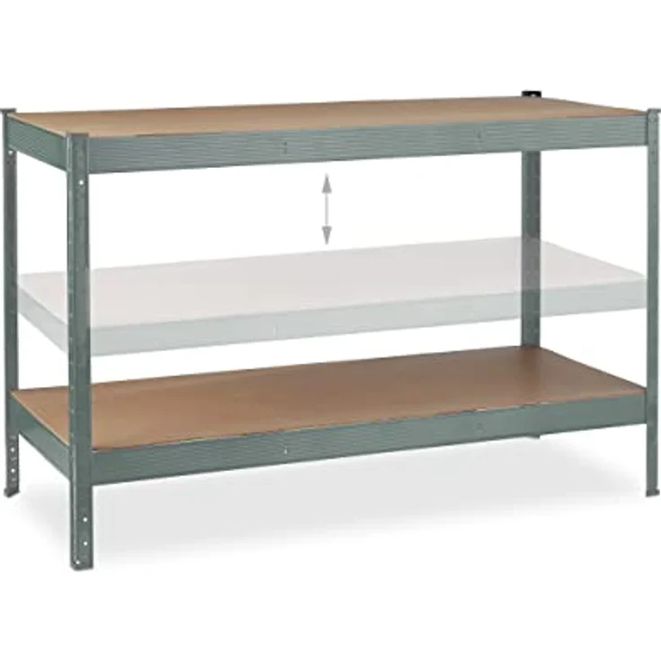 Relaxdays Werkbank 600 kg, Werktisch mit 2 verstellbaren Ebenen, Stahl & MDF, HBT: 91x141x61 cm, anthrazit – Bild 6
