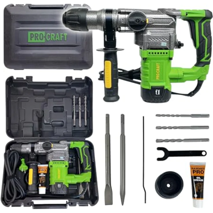 Procraft BH1300, kombinierter Bohr- und Meißelhammer mit 1050 W Leistung, SDS-Plus System, D-förmiger Handgriff und 3 Funktionen (Bohr- und Hammerbohren, Meißeln) – Bild 1