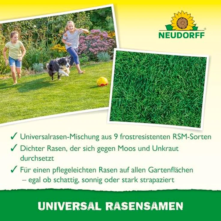 Neudorff UniversalRasenSamen, Hochwertige Rasensamen-Mischung für Neuanlage und Nachsaat, schnellkeimend in 5 Tagen, 2 kg, Braun – Bild 4