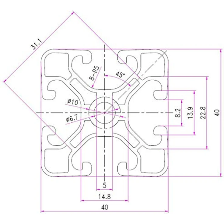SCHMIDT systemprofile 1200mm Aluminium Profil 40x40mm Nut 8 Strebenprofil Blau 4040 Alu Konstruktionsprofil – Bild 5