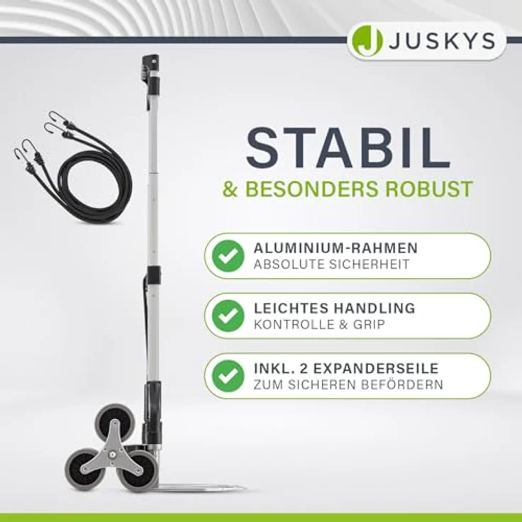 Juskys Treppensackkarre, Alu, bis 80 kg belastbar, klappbar, für Treppen, mit Seilen, Grau/Schwarz – Bild 5