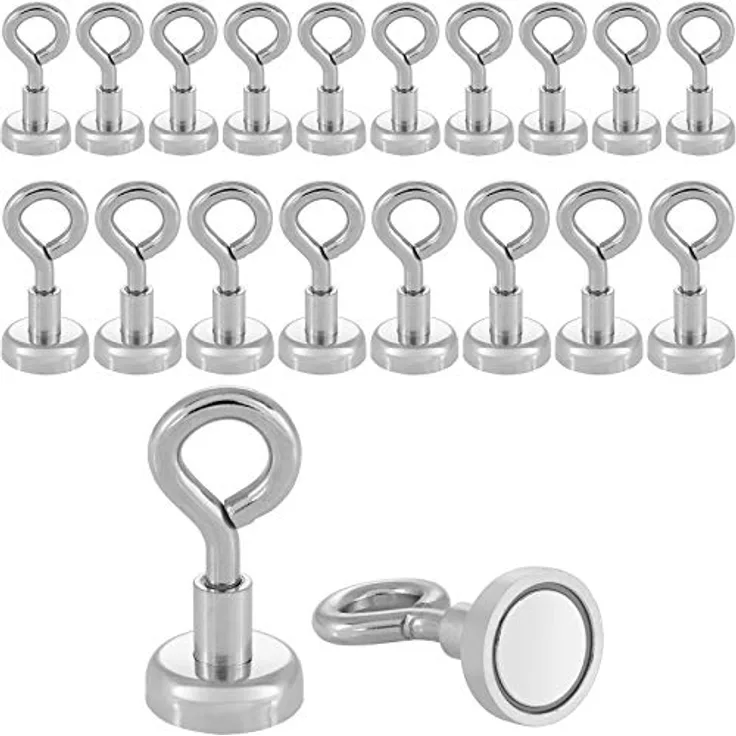 Poppstar 20 Stück Ösenmagnete klein Haftkraft 8kg, Durchmesser 16mm Mini Magnetösen Neodym Mini-Haken