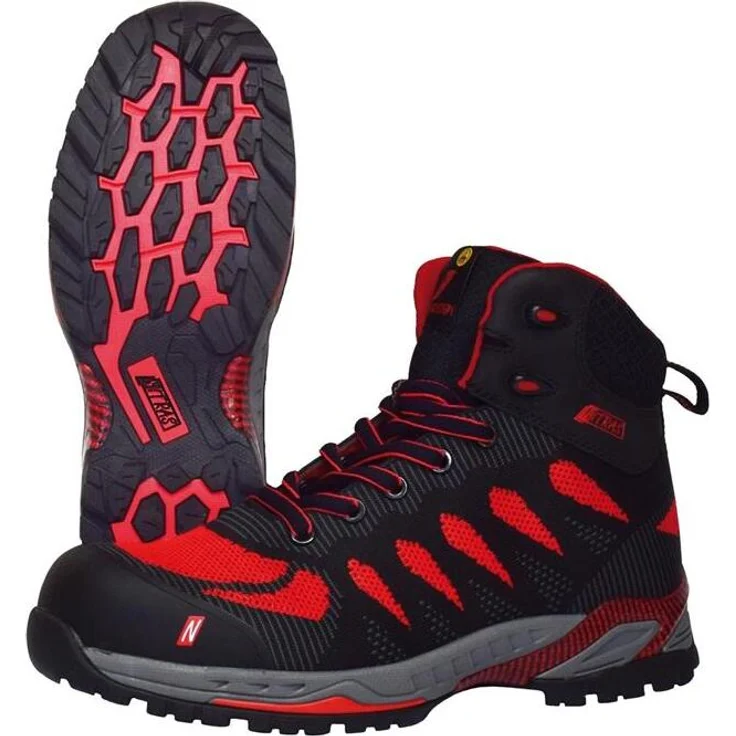 AS Arbeitsschutz NITRAS PRO STEP MID, Sicherheitsstiefel S1P, halbhoch, strapazierfähiges Textil, schwarz / rot, widerstandsfähige Nitril/EVA-Laufsohle, Fiberglas-Zehenkappe, durchstichhemmende Zwischensohle
