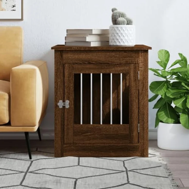 vidaXL Hundekäfig im Möbelstil, Abschließbar Hundebox mit Tür, Hundehütte Beistelltisch mit 2-in-1-Funktion, Hundehaus Haustierkäfig, Braun Eichen-Optik 64,5x80x71cm – Bild 3