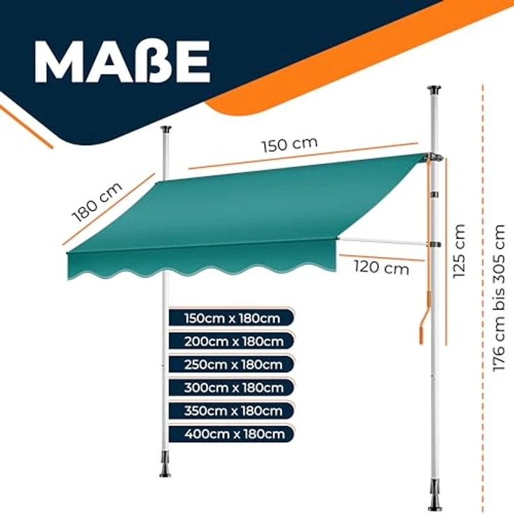 KESSER® Klemmmarkise mit Handkurbel, UV-beständig & wasserabweisend, höhenverstellbar, Montage ohne Bohren, 250cm für Balkon, Terrasse & Garten – Bild 5
