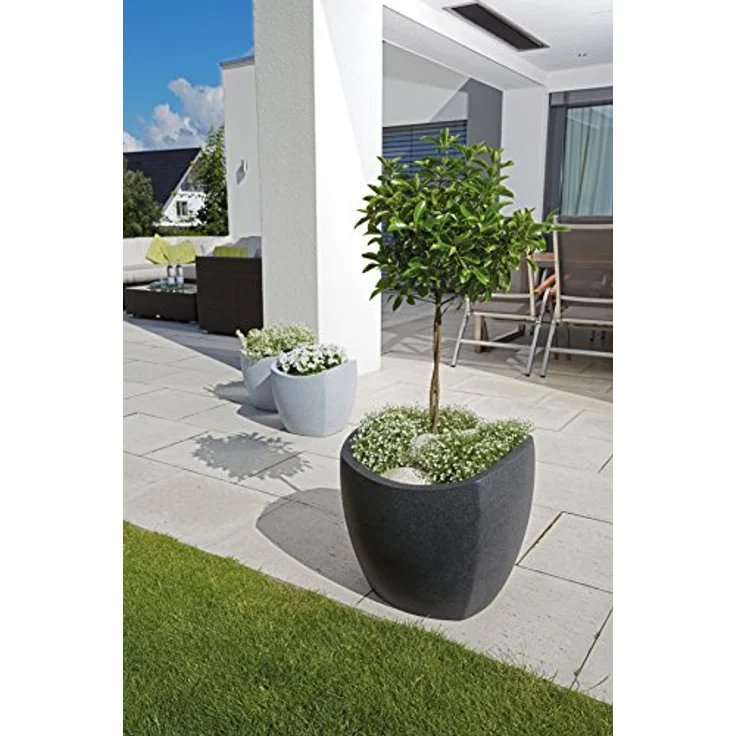 Scheurich Wave Globe Cubo, Pflanzgefäß aus Kunststoff, Schwarz-Granit, 40 cm Durchmesser, 35,5 cm hoch, 31 l Vol. - Preisvergleich – Bild 2