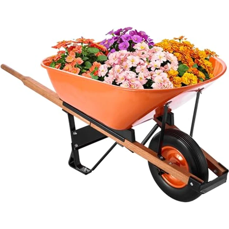 VEVOR Schubkarre, einrädrige Bauschubkarre mit 150 kg Fassungsvermögen, Metallgriff und 16 Zoll Vollschaumrädern, ideal für Garten und Farm – Bild 1